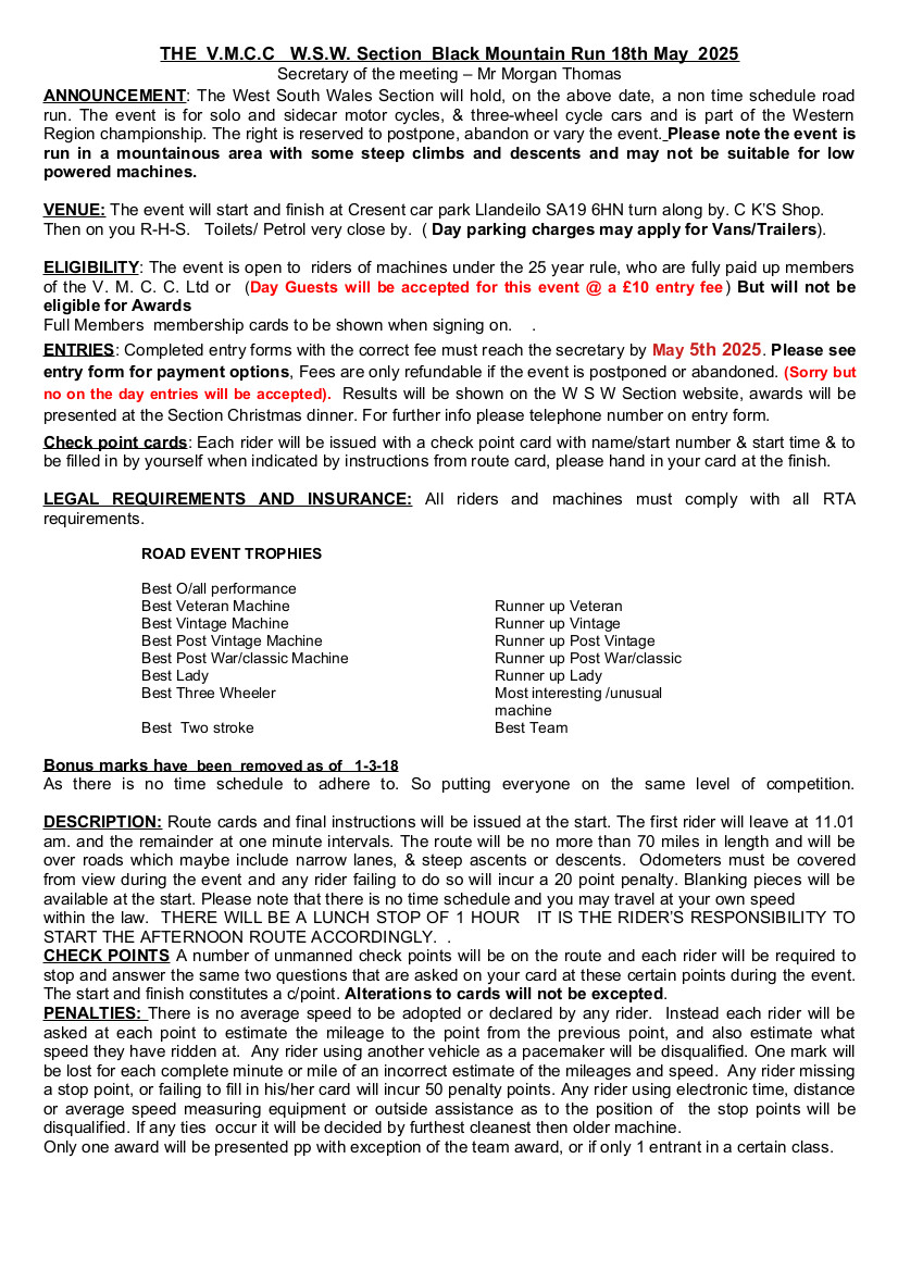 Black Mountain 2025 Regs